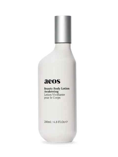 Aeos Beauty Body Lotion Awakening, 200ml bottle with silver cap.