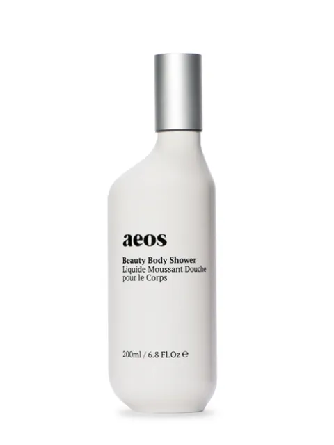 Aeos Beauty Body Shower bottle, 200ml, with silver cap.