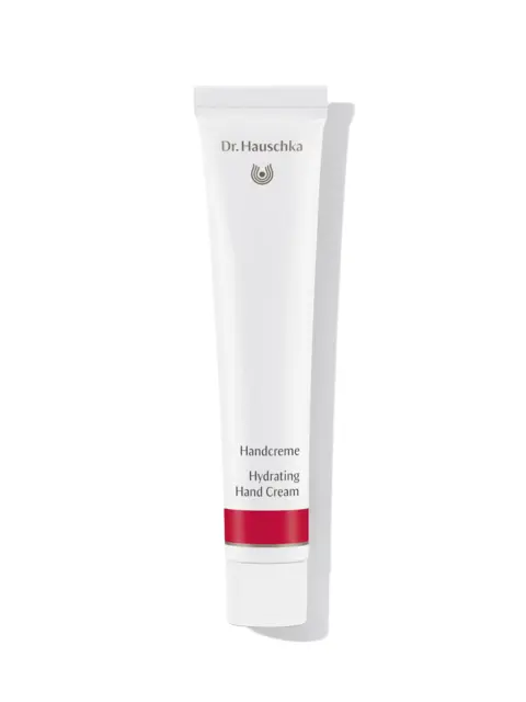 Dr. Hauschka Hydrating Hand Cream tube with red accent.