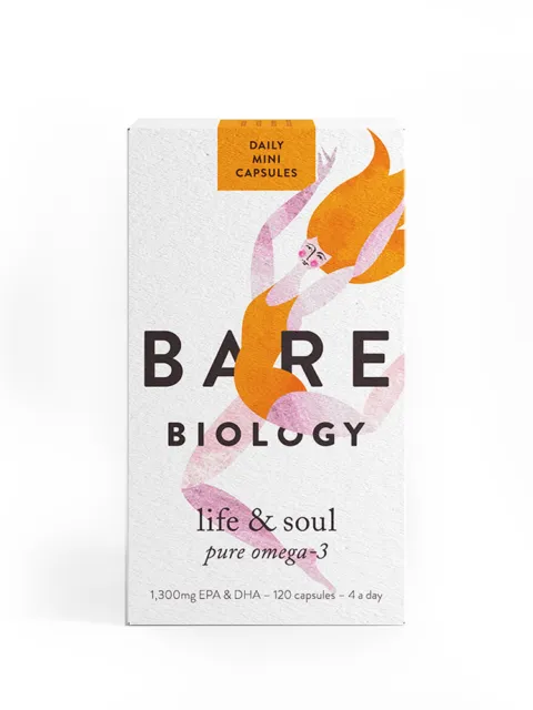 Bare Biology Life & Soul omega-3 capsules, 120 count, 1,300mg EPA & DHA.