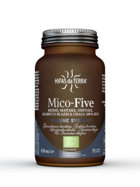 Hifas da Terra Mico-Five supplement bottle, 70 capsules, for immune support.