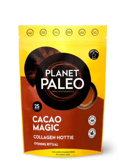 Planet Paleo Cacao Magic Collagen Hottie, 25 servings, gluten and dairy free.