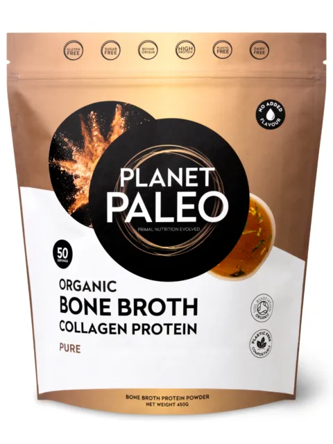 Planet Paleo Organic Bone Broth Collagen Protein, 450g, gluten and dairy free.