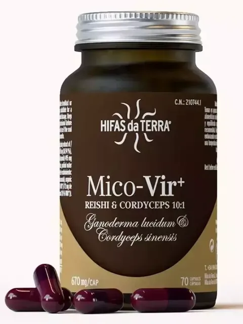 Hifas da Terra Mico-Vir+ supplement bottle with capsules.