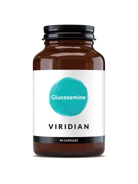 Brown bottle labelled "Glucosamine" by Viridian, 90 capsules.