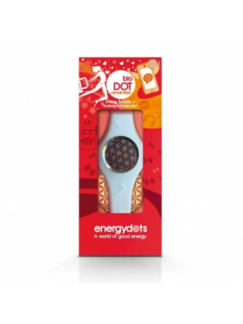 Red packaging for bioDOT energy booster and radiation protection device.