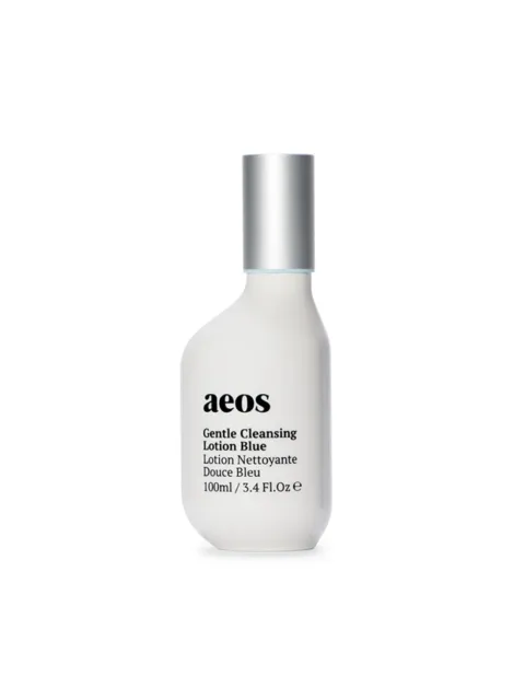 Aeos Gentle Cleansing Lotion Blue, 100ml bottle with silver cap.