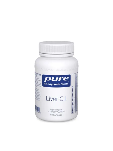 White bottle of Pure Encapsulations Liver-G.I. supplement, 60 capsules.