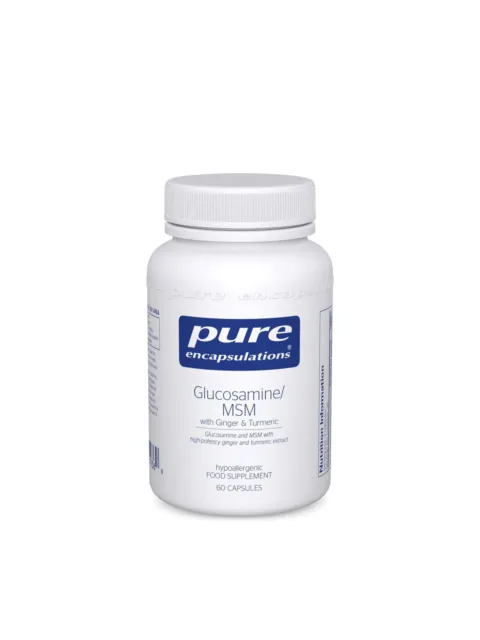 White bottle of Pure Encapsulations Glucosamine/MSM capsules, 60 count.
