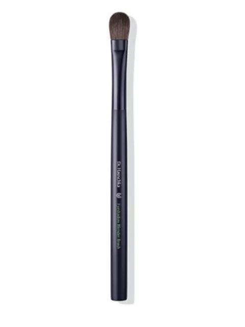Black eyeshadow brush with soft bristles and brand name on handle.