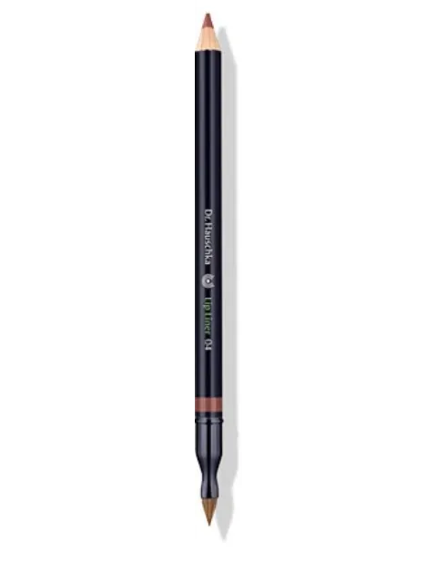 Black lip liner pencil with brown tip, labelled "Dr. Hauschka Lip Liner 04".