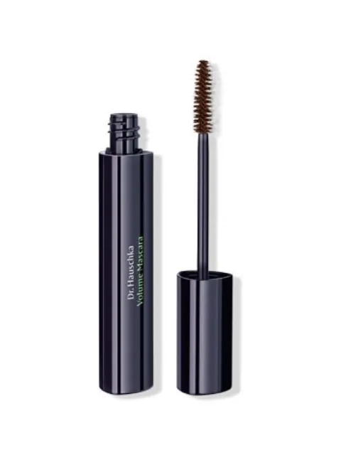 Open Dr. Hauschka Volume Mascara with brown brush and black tube.