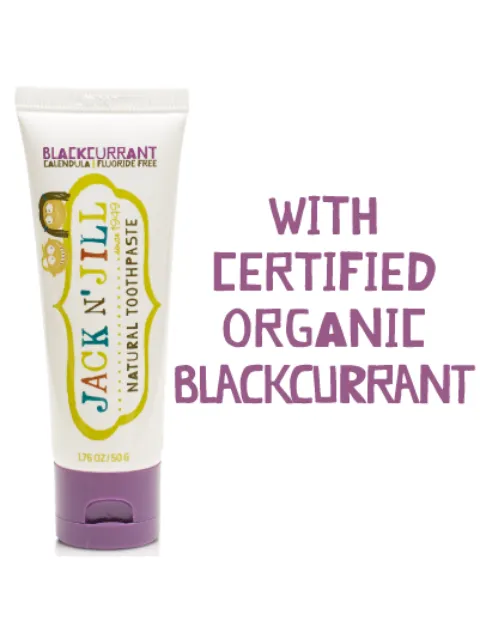 Jack N' Jill natural toothpaste with certified organic blackcurrant flavour.