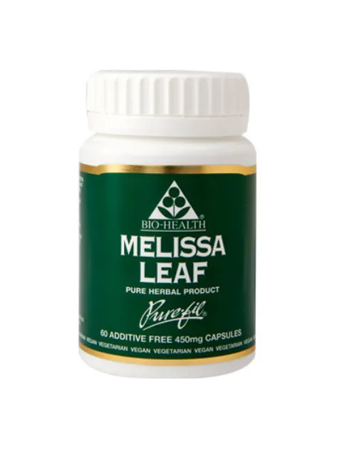 Bio-Health Melissa Leaf capsules, 60 additive-free, 450mg, vegetarian.