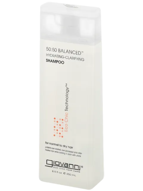 Giovanni 50:50 Balanced Hydrating-Clarifying Shampoo, 250ml bottle for normal to dry hair.