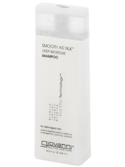 Giovanni Smooth as Silk Deep Moisture Shampoo, 250ml bottle for damaged hair.