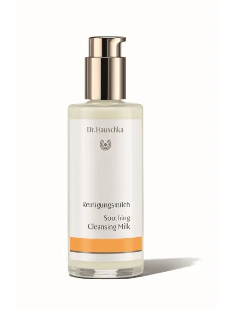 Dr. Hauschka Soothing Cleansing Milk bottle with pump dispenser.
