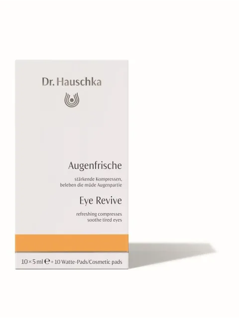 Dr. Hauschka Eye Revive box with 10 x 5ml and 10 cosmetic pads.