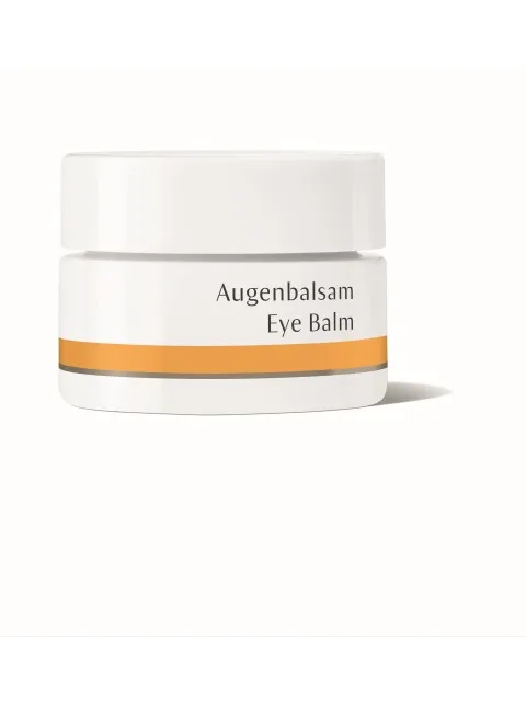 White jar labelled "Augenbalsam Eye Balm" with orange stripe.