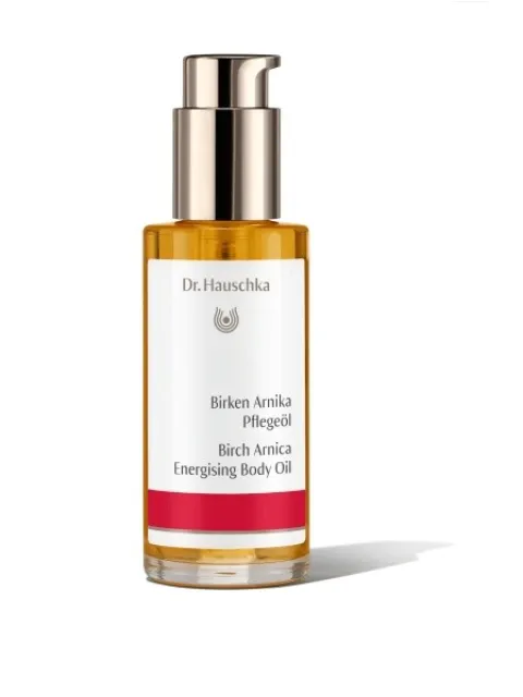 Dr. Hauschka Birch Arnica Energising Body Oil in a pump bottle.