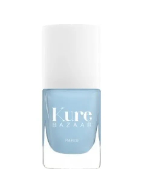 Kure Bazaar nail polish bottle, light blue shade, white cap.