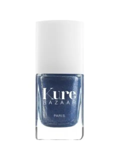 Blue nail polish bottle with white cap, labelled "Kure Bazaar Paris".