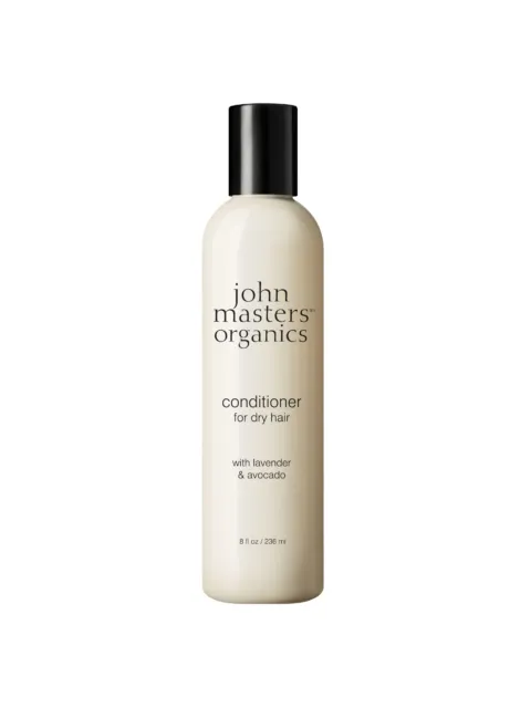 John Masters Organics conditioner for dry hair, lavender and avocado, 236 ml bottle.