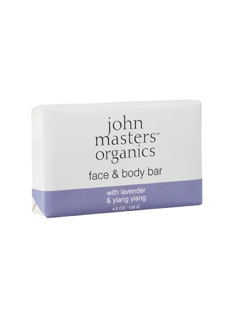 John Masters Organics face and body bar with lavender and ylang ylang, 128g.