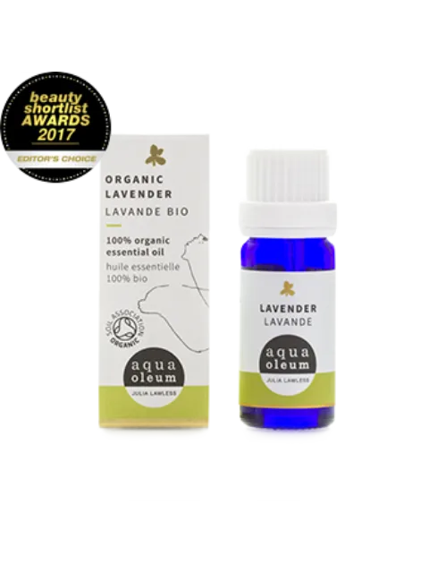 Organic lavender essential oil bottle and box, Beauty Shortlist Awards 2017 Editor's Choice.