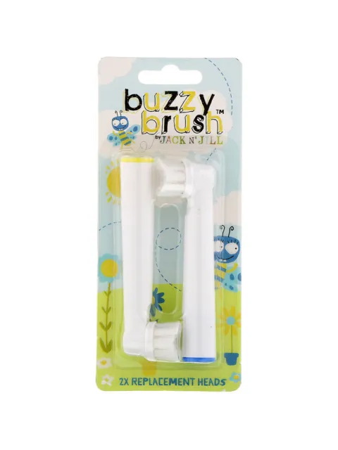 Buzzy Brush replacement heads, 2 pack, in colourful packaging with cartoon bees.