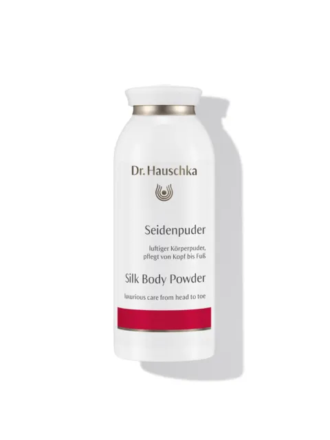 Dr. Hauschka Silk Body Powder bottle with German and English text.