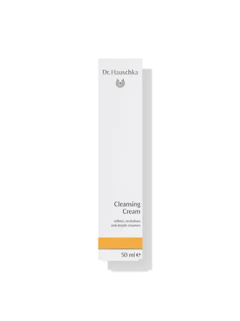 Dr. Hauschka Cleansing Cream box, 50 ml, white with orange band.