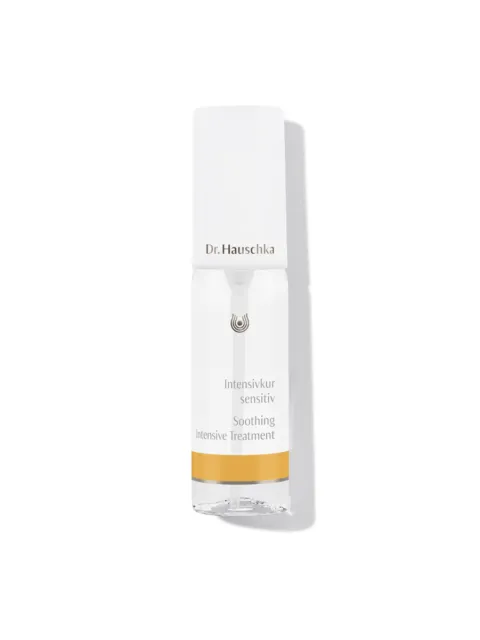 Dr. Hauschka Soothing Intensive Treatment bottle with white cap and gold band.