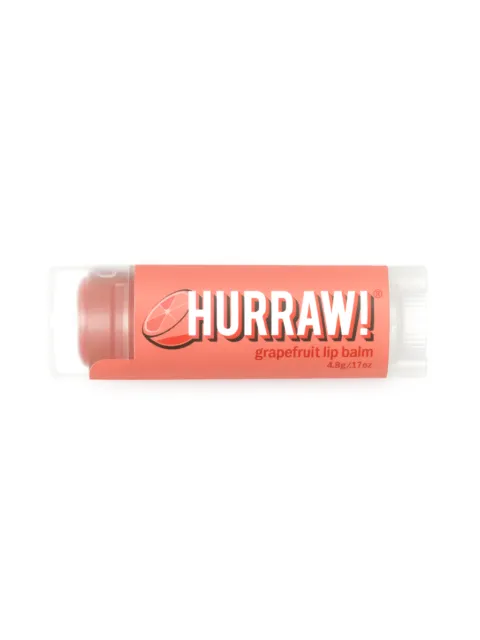 Hurraw! grapefruit lip balm in a coral tube, 4.8g/17oz.