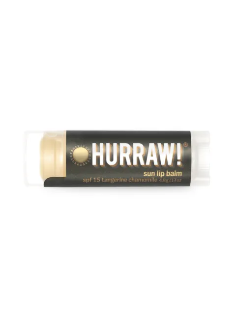 Hurraw! sun lip balm, SPF 15, tangerine chamomile, 4.8g tube.