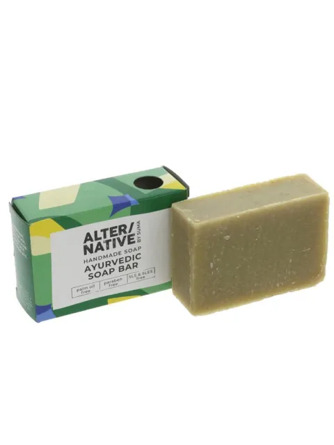 Handmade Ayurvedic soap bar with green packaging, palm oil and paraben free.
