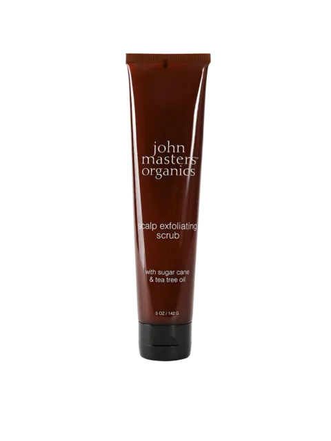 Brown tube of John Masters Organics scalp exfoliating scrub, 142g.