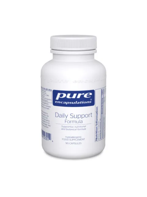 White bottle of Pure Encapsulations Daily Support Formula, 90 capsules, with label details.
