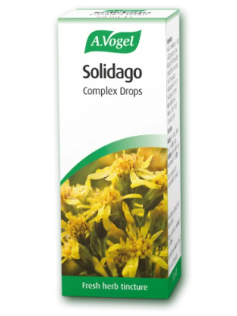 A.Vogel Solidago Complex Drops box with yellow flowers and "Fresh herb tincture" text.