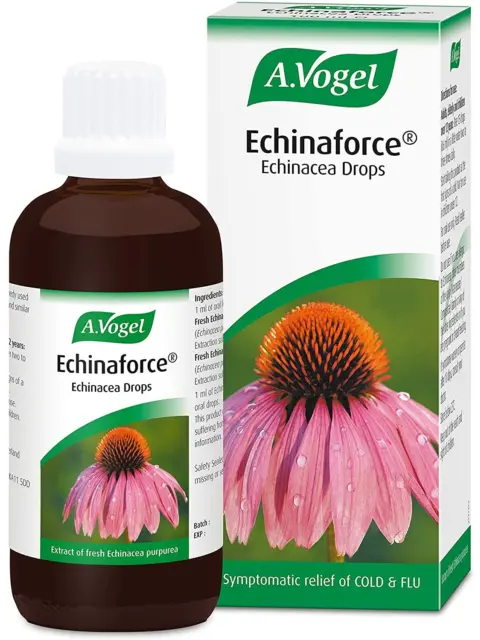 A.Vogel Echinaforce Echinacea Drops bottle and box with pink flower image.