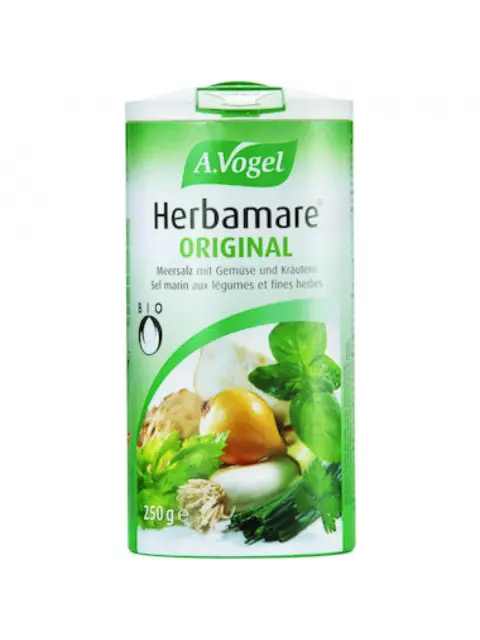 A. Vogel Herbamare Original seasoning, 250g, with herbs and vegetables on the label.