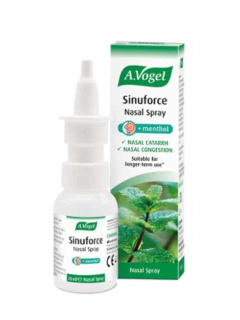 A.Vogel Sinuforce Nasal Spray with menthol, 20ml bottle and packaging.