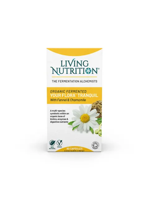 Living Nutrition Your Flora Tranquil capsules with fennel and chamomile, 60 count.
