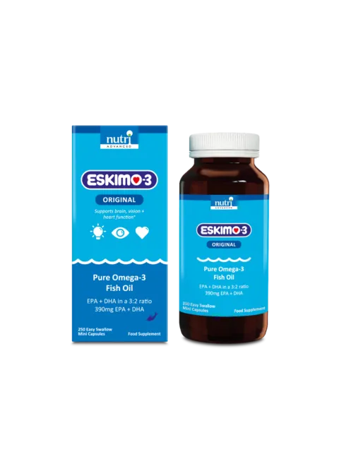 Eskimo-3 Pure Omega-3 Fish Oil, 250 capsules, supports brain, vision, heart function.