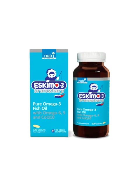 Eskimo-3 Brainsharp Omega-3 Fish Oil, 120 capsules, with Omega-6, 9, and CoQ10.