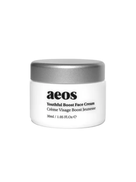 Aeos Youthful Boost Face Cream, 30ml jar with silver lid.
