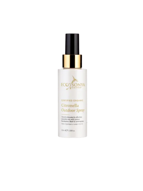 Eco by Sonya Citronella Outdoor Spray, 100ml bottle with black and gold cap.