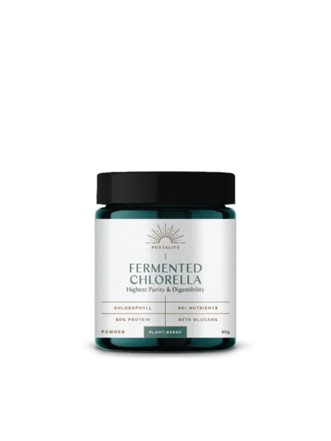 Fermented Chlorella powder jar, 60g, plant-based, by Phytality.