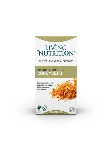 Living Nutrition Organic Fermented Cordyceps, 60 capsules, vegan, 100% natural.