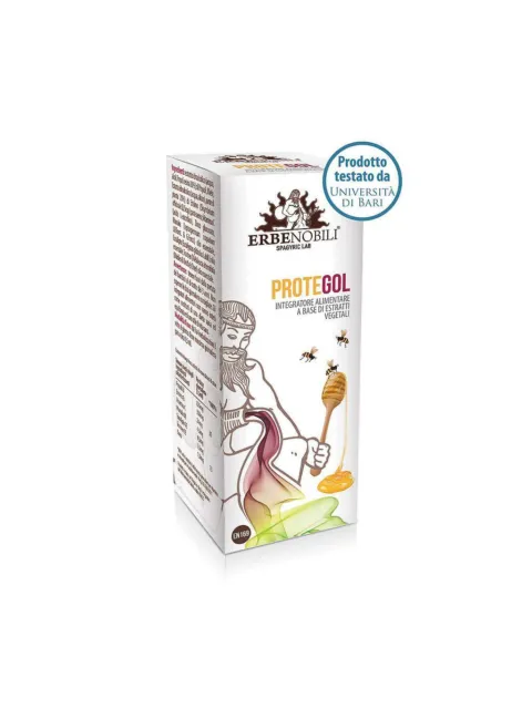Erbenobili Protegol supplement box with illustration and bees. Tested by Università di Bari.